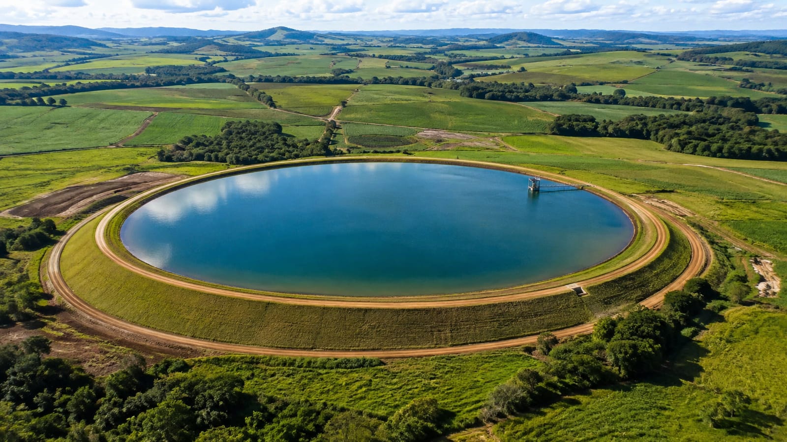 Reservatório off-stream circular visto do alto
